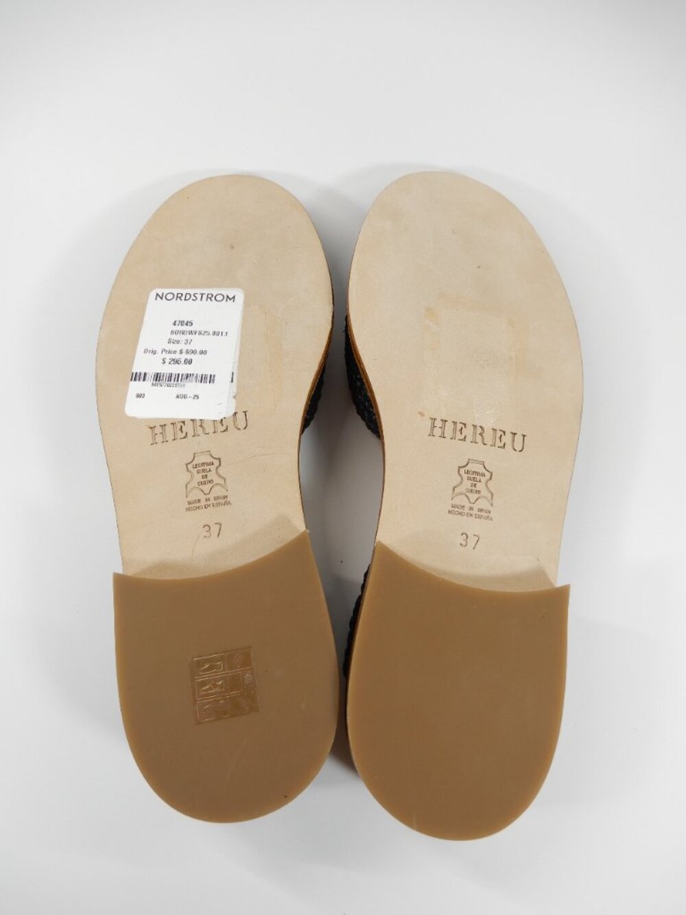 HEREU Sorolla Slingback Flat SANDALS 37 6.5 Black Woven Raffia Leather NEW $590 - Picture 7 of 14